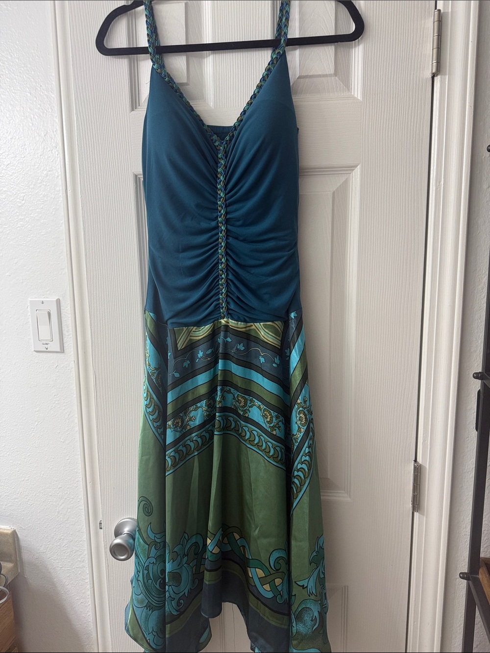 Signature by Sangria Teal and Green Braided-Strap Maxi Dress